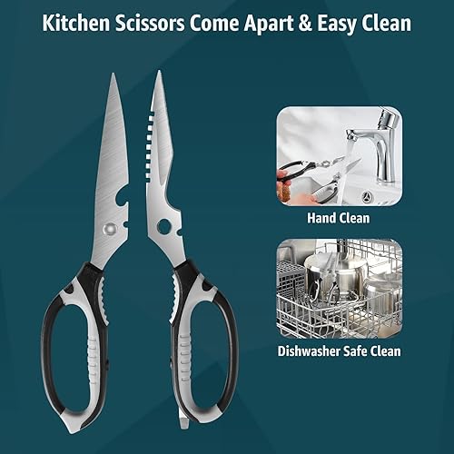 Miniatura 2 de Tijeras de cocina, tijeras multiusos de 9 pulgadas, resistentes para cortar alimentos, desmontables, aptas para lavavajillas, hoja dentada afilada,
