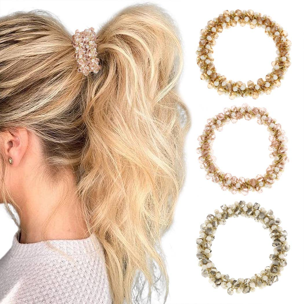 Brinie Pearl Rhinestone Pink Ponytail Holder Hair Ties and