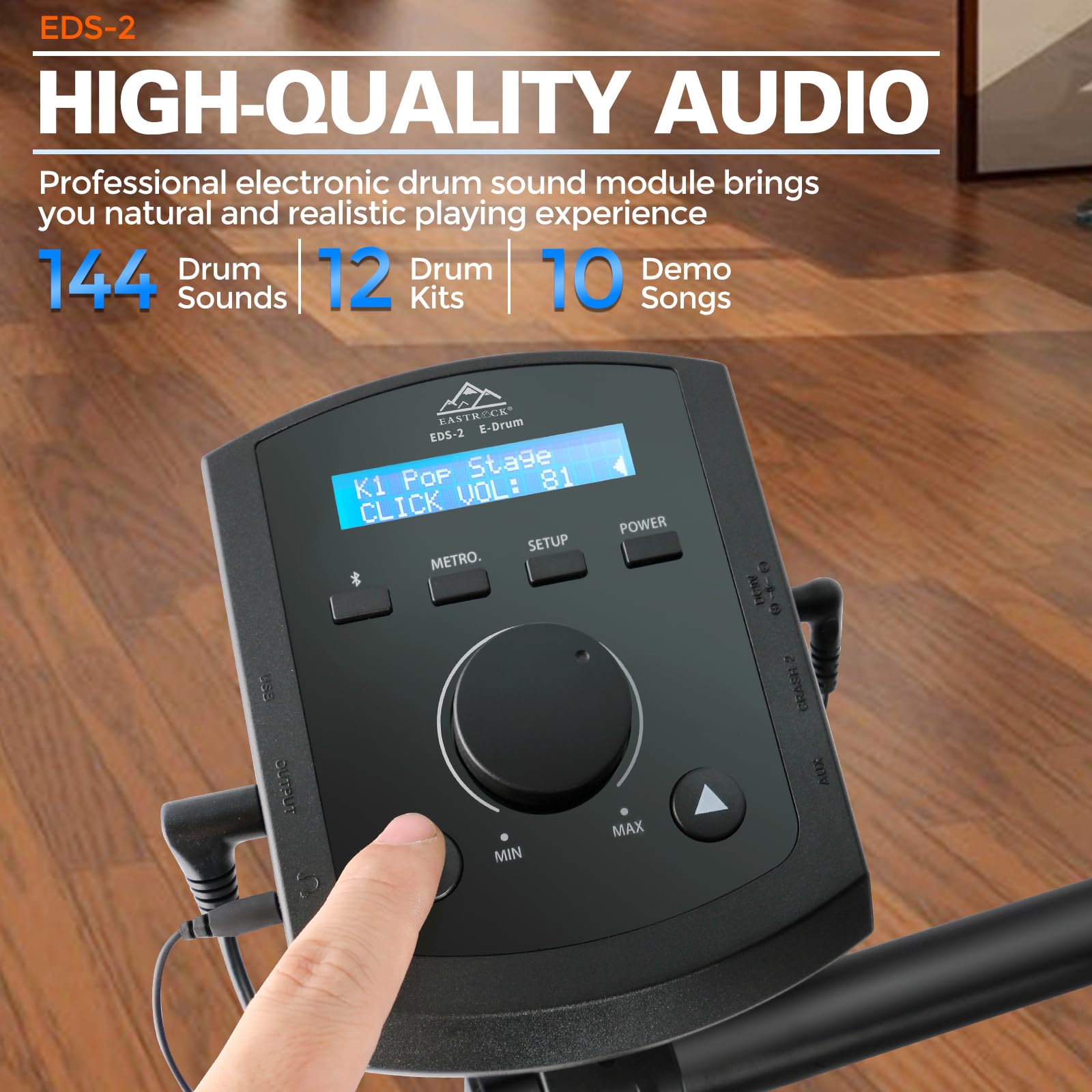 EASTROCK Electric Drum Set with Quiet Mesh Drum Pads, Electronic Drum Set for Beginner 2 Leg with Cymbals, Pedal, Upgraded Drum Module, 144 Sounds, Bluetooth, USB MIDI, Headphone, Drum Stool, Sticks