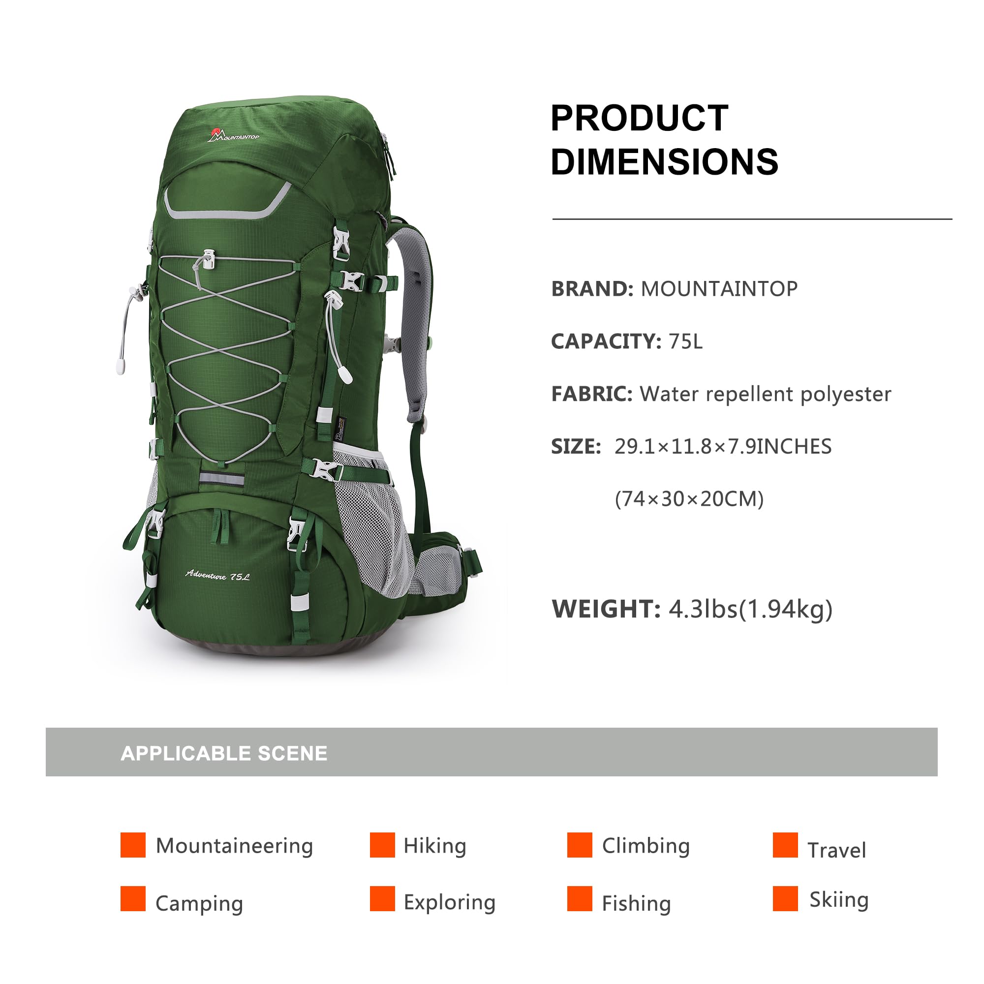 Mountaintop 75L Trekkingrucksack Herren Wanderrucksack Damen Reiserucksack Großer Rucksack mit Regenschutz für Outdoor Reisen Camping Trekking
