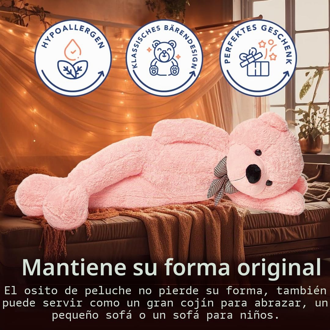 MAKOSAS Oso de peluche suave, juguete para niños (rosa, 180 cm)