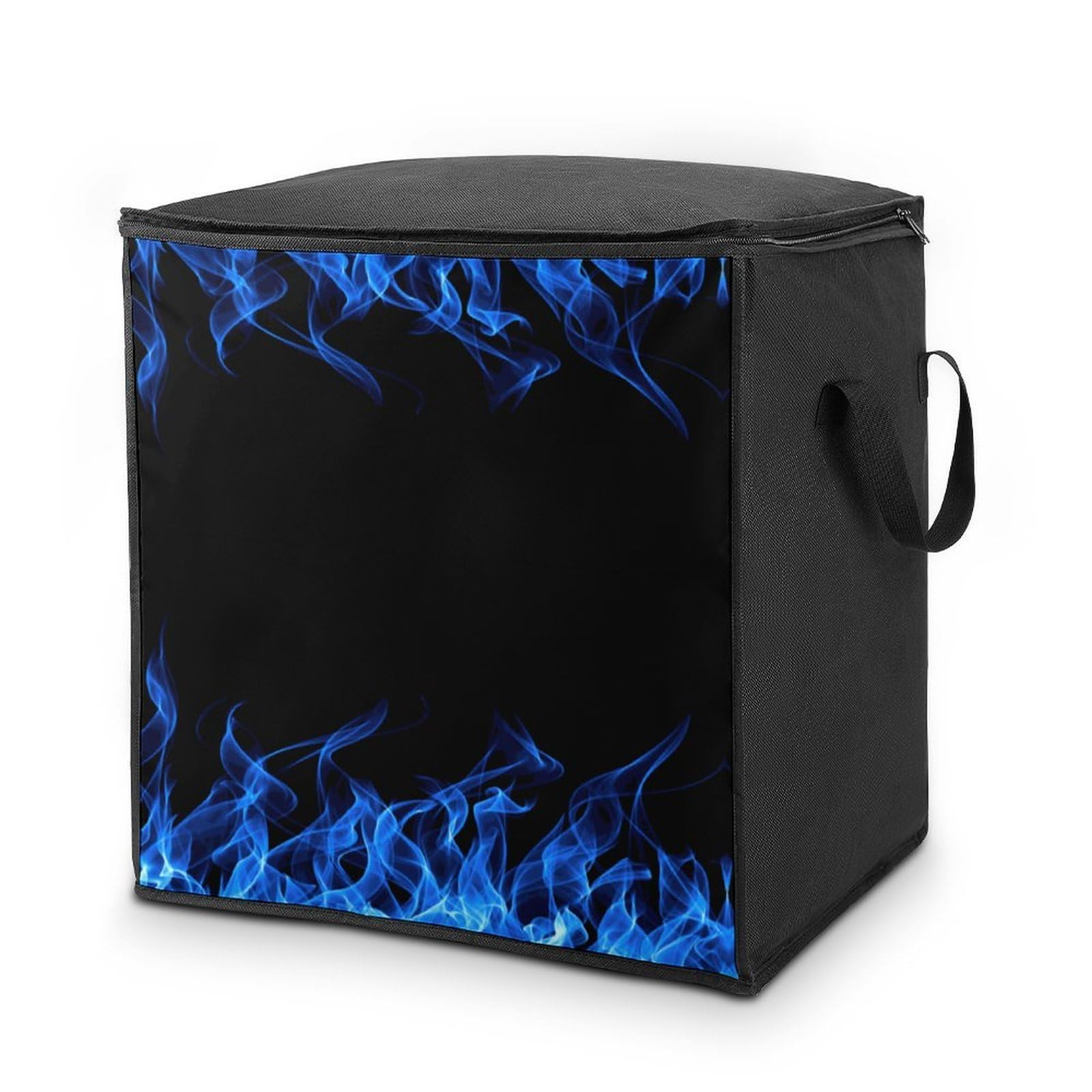 Lyfthologen 70L Storage Bags, Blue Burning Flame Storage Box with Lid Zipper And Handles, Clothes Bags for Quilt, Blankets, Bedding
