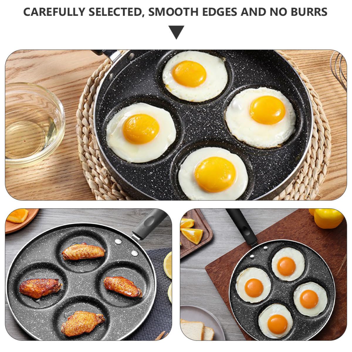 1pieza Sartén Antiadherente De Huecos Para Tortillas y Hamburguesas Sartén De Médica Compatible Cocinas De Inducción Mango Práctico Diseño Para Desayunos Rápidos