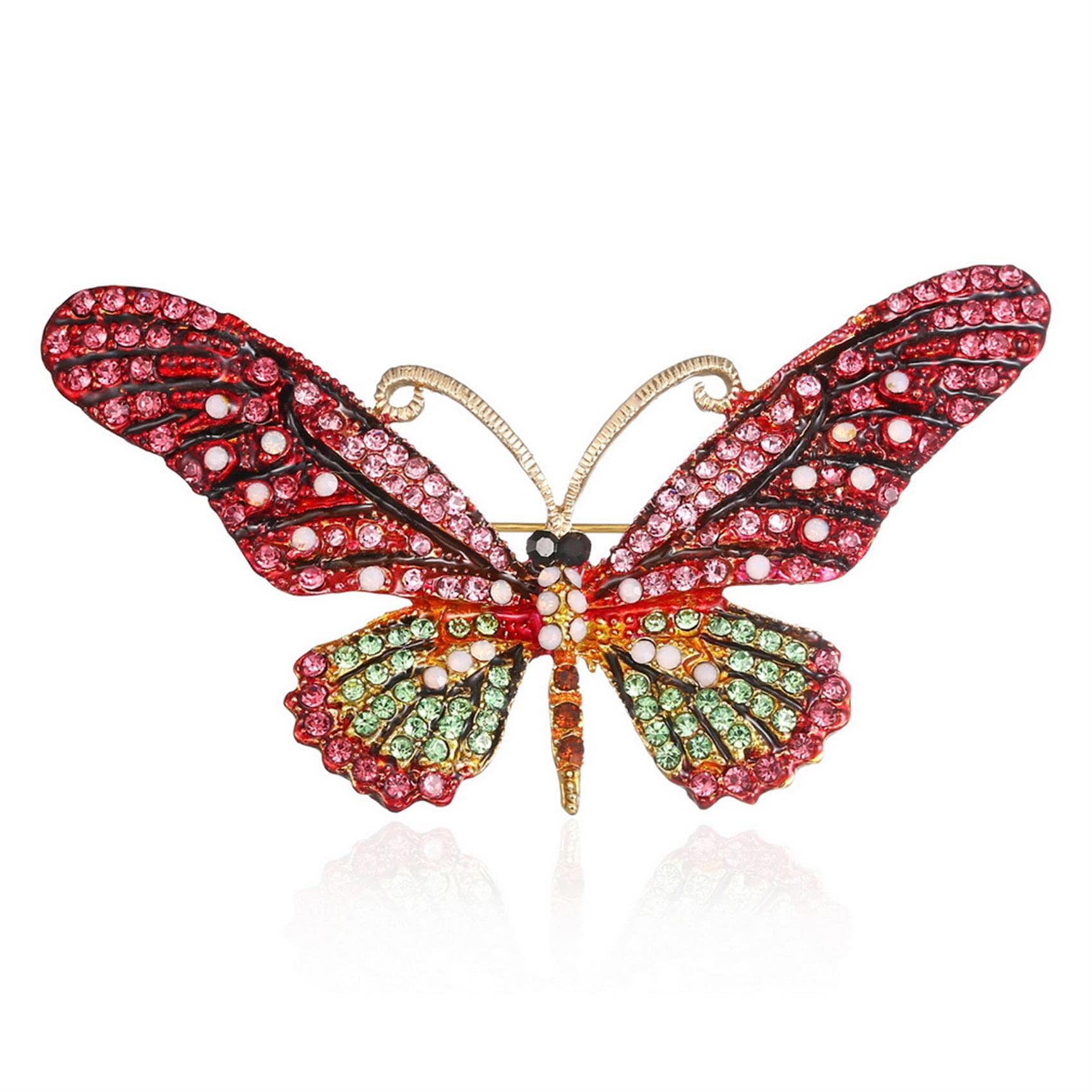 Guoshang Women Large Colorful Butterfly Shaped Brooch Pin Rhinestone Crystal Butterfly Lapel Pin for Coats Jackets Sweaters Accessories,Red,1 Pc Accessories