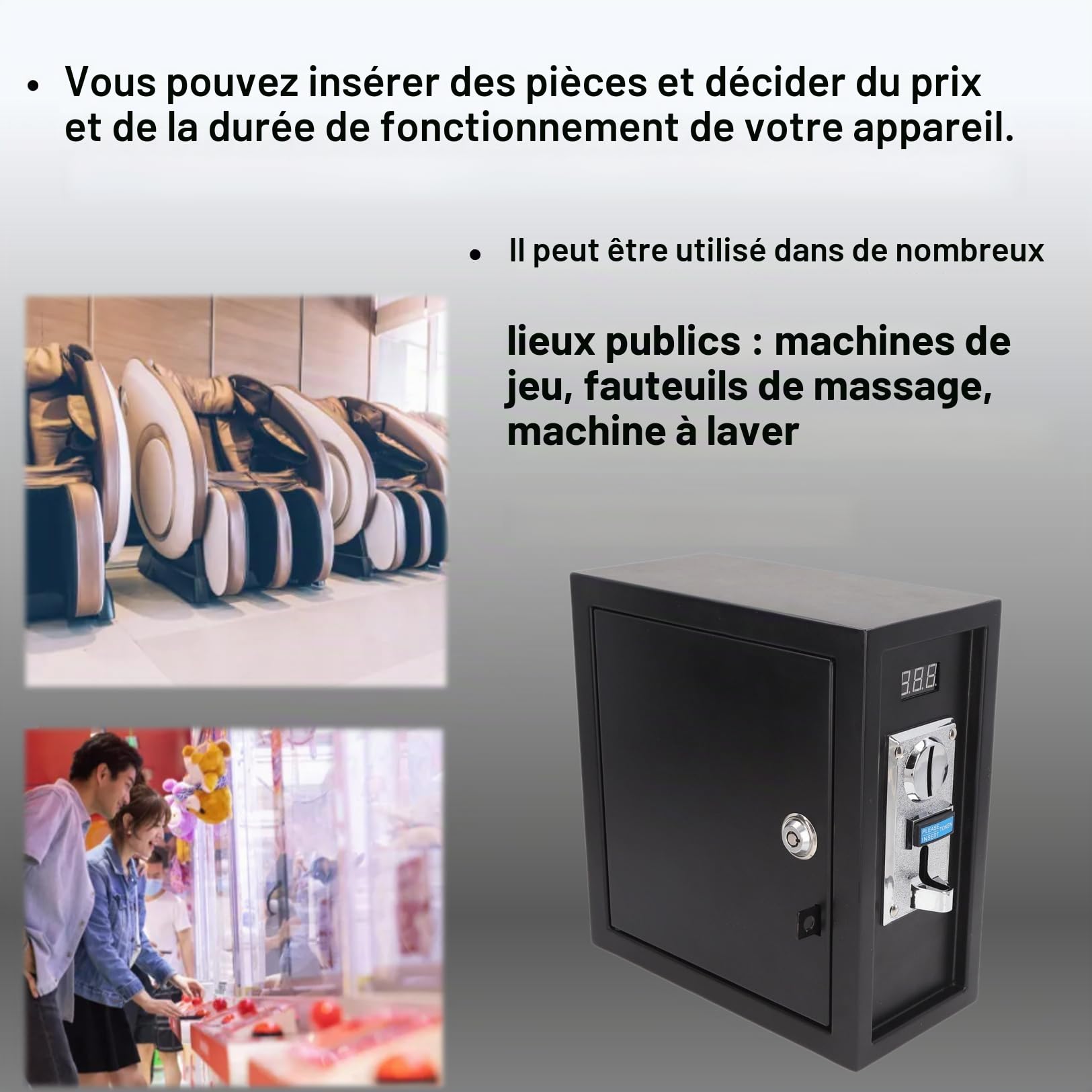 Boîtier de Commande de minuterie monnayeur electrique Prise EU 110?220V Facile à Assembler Boîte de minuterie de contrôle à monnayeur largement Minuteries