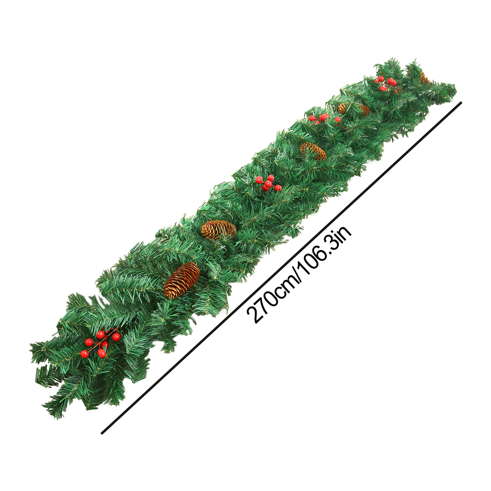 Guirnalda Navideña para Exterior Guirnalda de Mesa de 2.7 Metros | Corona Artificial con Bayas Rojas y Piñas para Decoración para Navidad Bodas Chimenea Porche Mesa de
