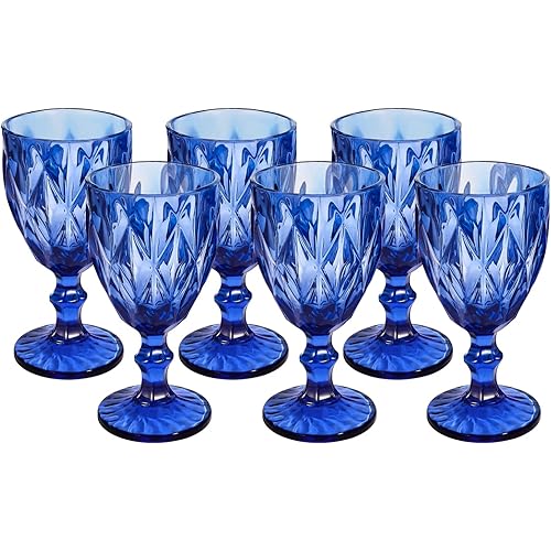 Blue Glasses Goblets, Drinkware 12 Ounce Water Glasses Wine Glasses Set of 6.Great for Party,Wedding