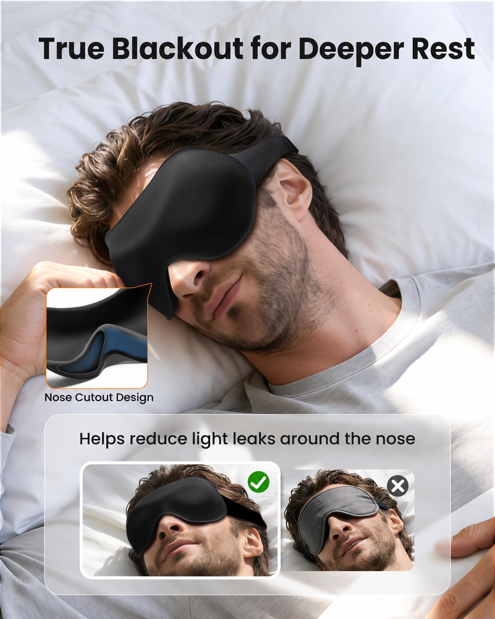 Paquete de 3 máscaras de dormir para dormir de lado, máscara de ojos 3D opaca para dormir, cero presión ocular, apto para pestañas, cubierta suave ajustable para mujeres y hombres, para viajes | 3D cero presión ocular, apto para pestañas, ajustable, suave