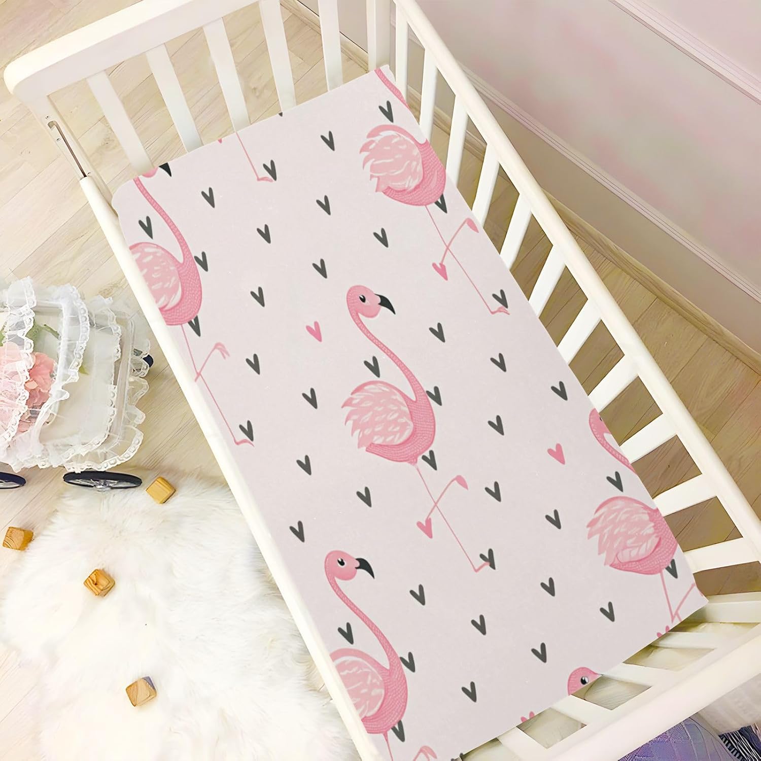 Blueangle Fitted Crib Sheets, Soft Breathable Comfortable Baby Sheet Set for Boys Girls, Tropical Flamingo Pattern Crib Sheets Fits Standard Crib and Toddler Mattress