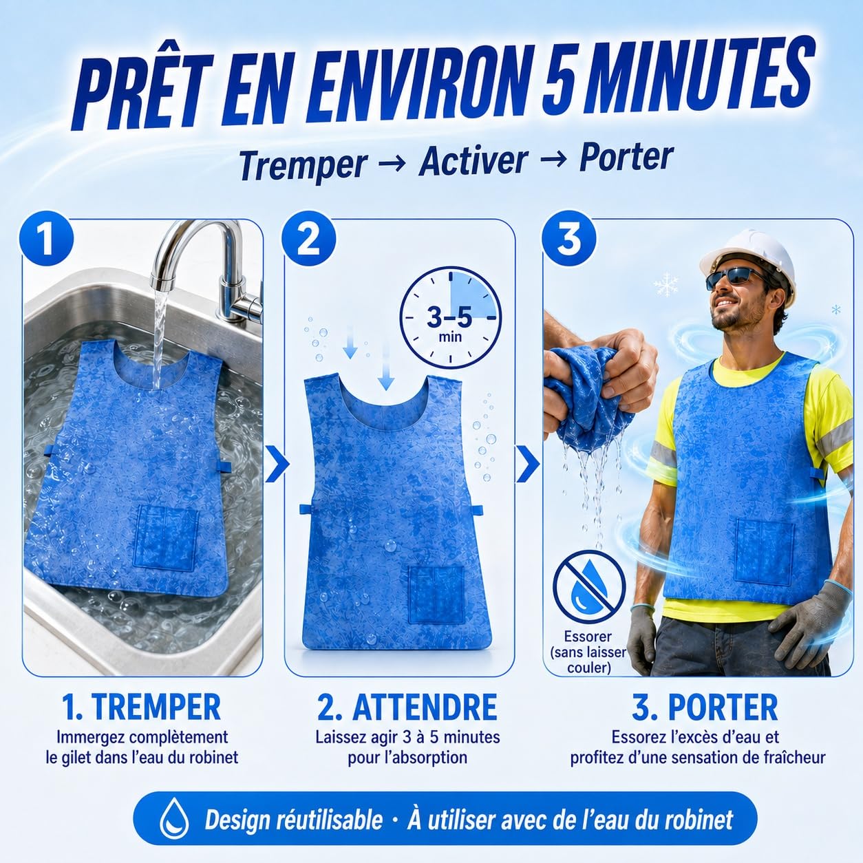 Générique Gilet Rafraîchissant pour Homme et Femme contre la Chaleur, Été Réutilisable, Gilet Froid Réglable, Gilet de Glace Imperméable PVA, pour les Sports de Plein Air, la Randonnée et le Travail