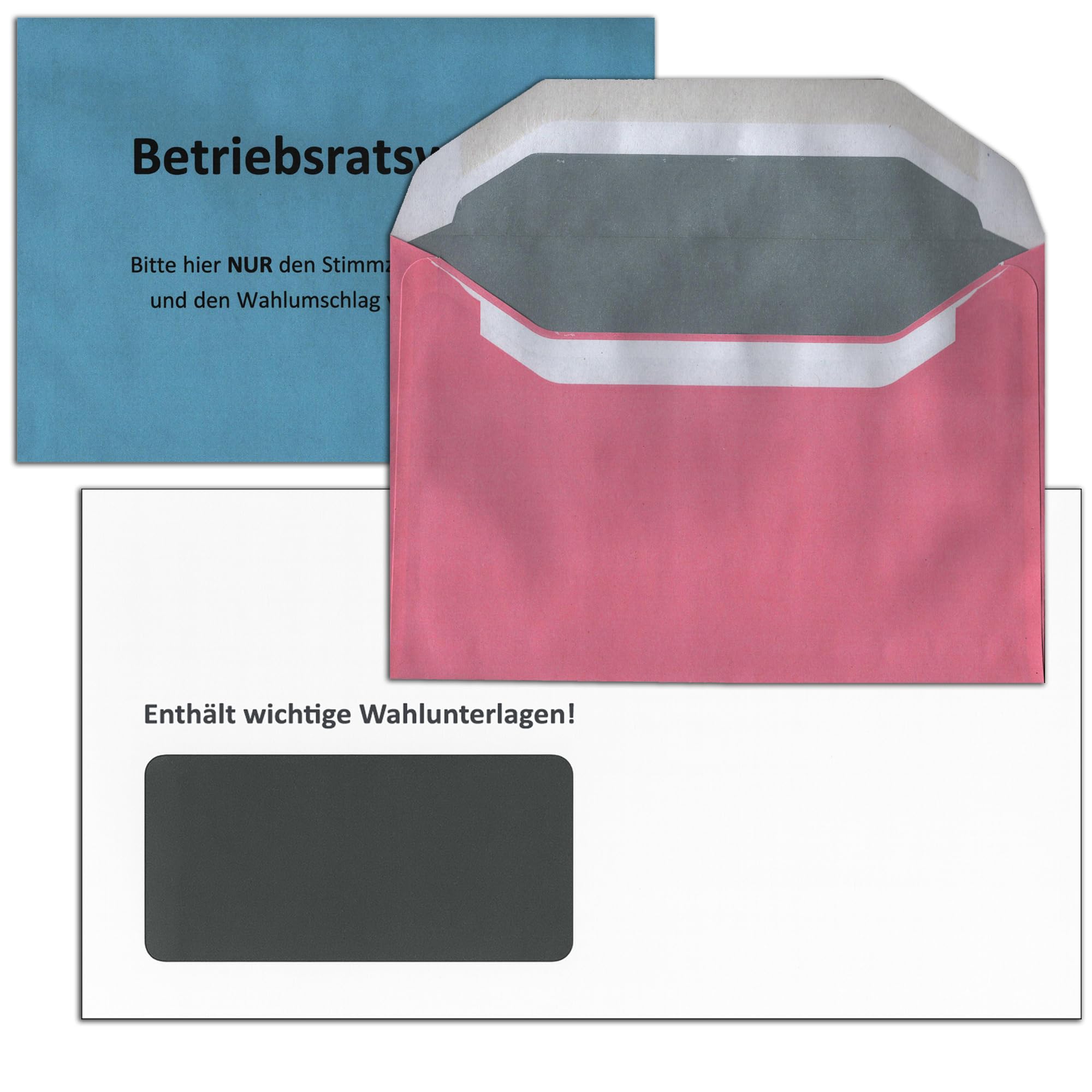 Betriebsratswahl Briefwahl Kombipaket – weiße Kompaktumschläge, Stimmzettelumschläge C6 + Rückumschläge B6 – gesetzeskonform (C6 Blau + B6 Rot – Betriebsratswahl, 50 Stück)