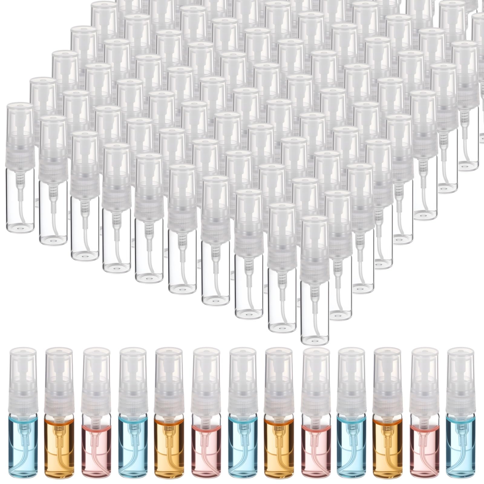 Mini-Glas-Sprühflaschen, 3 ml, 200 Stück, transparente Parfümprobenflaschen mit auslaufsicherem Design, Sprühflaschen in Reisegröße für Duft, ätherische Öle, Gesichtsnebel und mehr