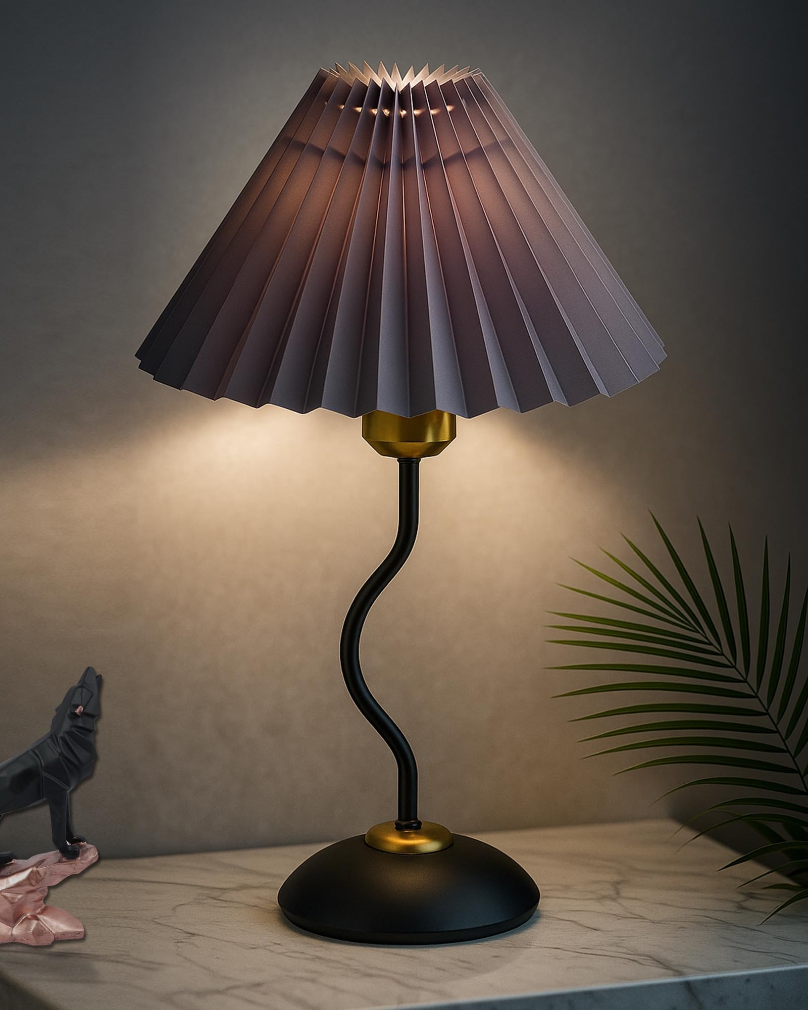 Homesake Matt Black Twister Small Pleated Lamp, Modern Bedside Nightstand, Table Lamp | Desk Accessories | Metal Base for Bedroom, Home Office, Living Room, Kids Dorm, E27 Holder, Pleated, (Grey)-image-19