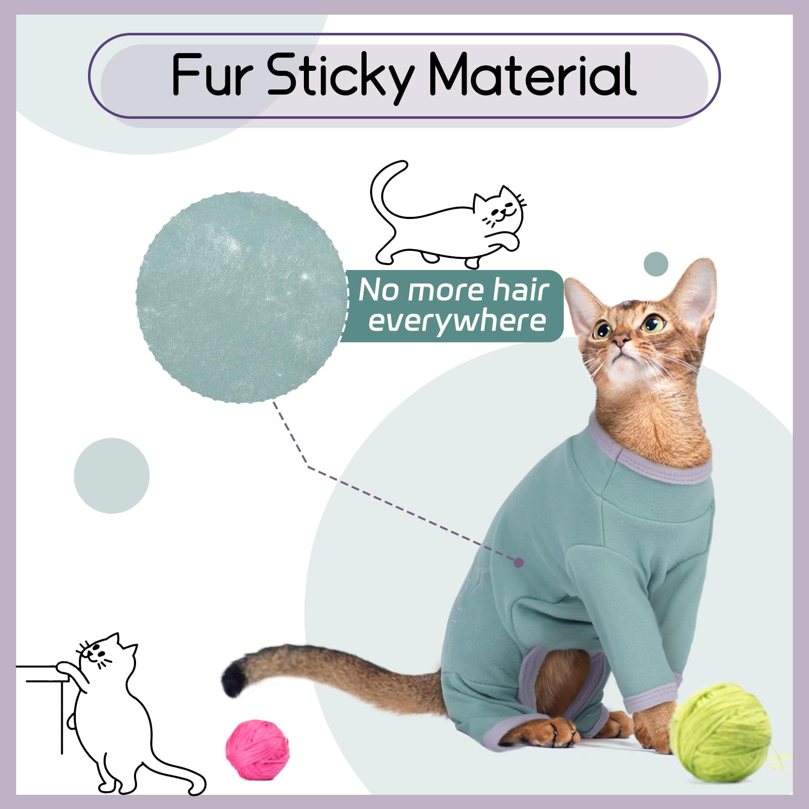 Cat Onesie, Cat Jackets for Cats Only Coat to Stop Overgrooming Recovery Suit Surgery Suit(Bean Green, XL) - Image 3