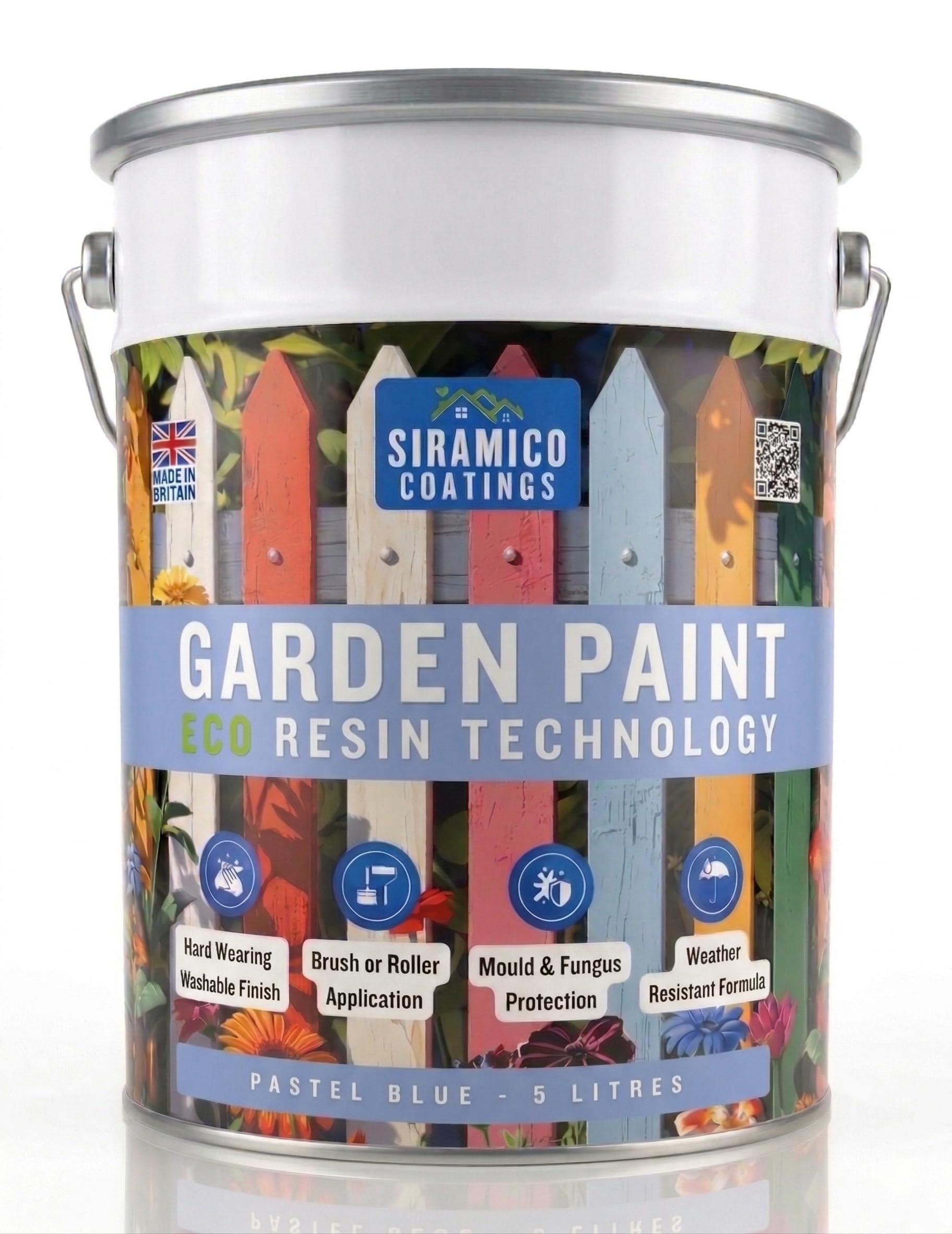 SIRAMICO COATINGS Garden Paint – 5 Litres - Eco Resin Premium One Coat Garden Paint for Garden Furniture (Pastel Blue, 5 Litre)