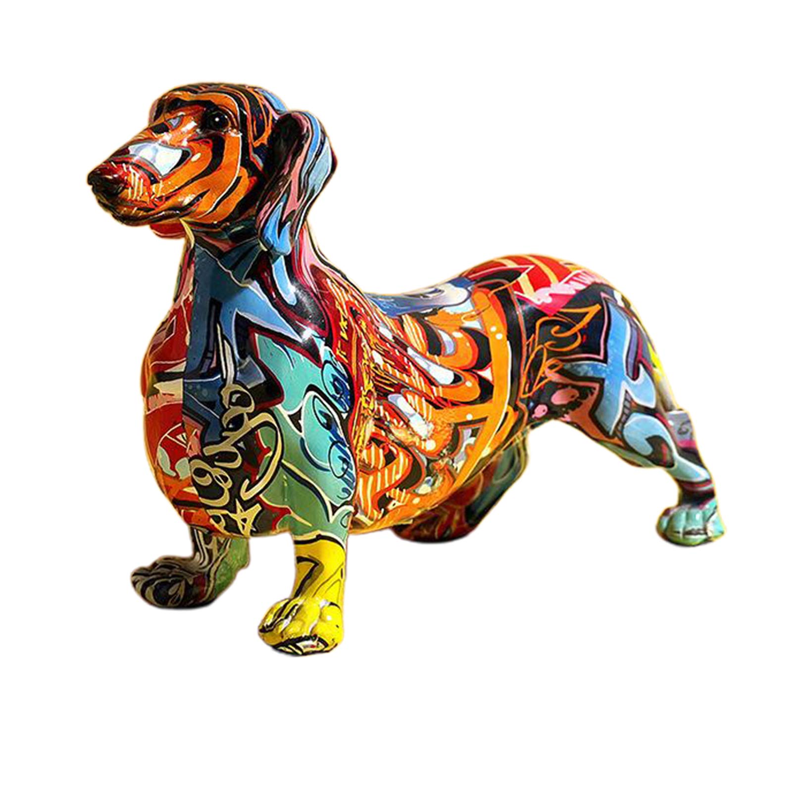 Geardeangloow A Nordic Painted Multi-Color Dachshund Dog Figurine Sculpture Statue Ornament