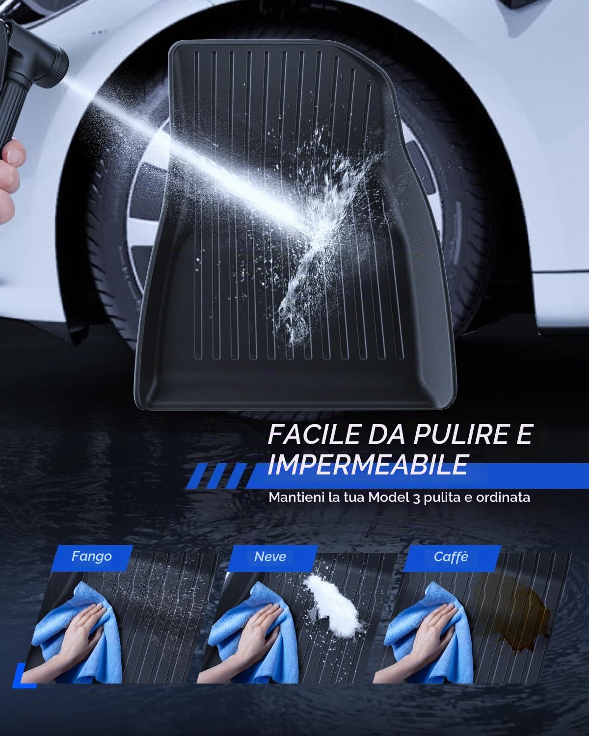 Tappetini 3 Pz per Tesla Model 3 2024-2026 Tappetini Tutte Le Stagioni 3D Con Bordo Alto Antiscivolo Impermeabile Tappetini a 3 Strati per Tesla Model 3 Highland Accessori