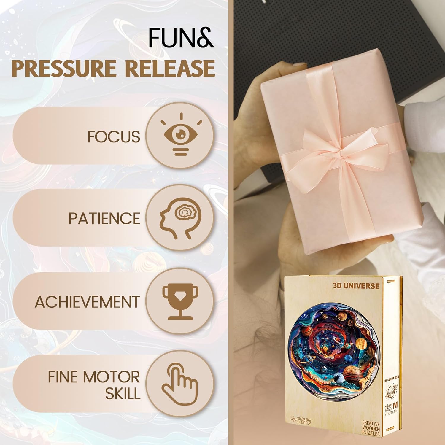 Wooden Puzzle for Adults-Wooden Puzzle Unique Shape Advanced 3D Universe Wooden Jigsaw Puzzle for Adults and Kids,Best Gift,Wood Puzzles,Challenge Wooden Jigsaw Puzzle (L-13.4 * 13.4in-300pcs)