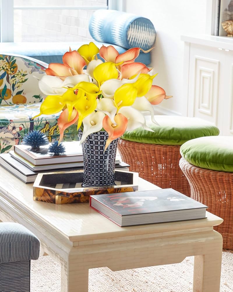 Amazon｜カラーリリー造花24個 リアルタッチ ホワイトとイエロー