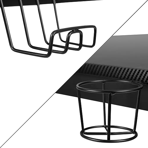 Miniatura 342 de Flash Furniture Juego de escritorio para juegos negro y silla de carreras blanco/negro con soporte para tazas, gancho para auriculares y soporte