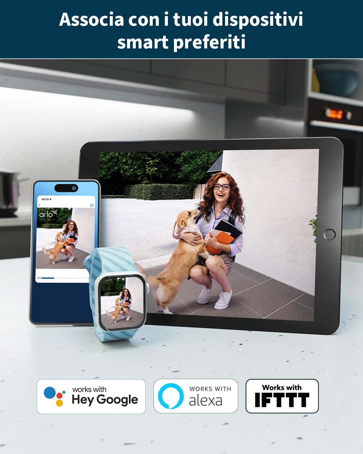 Arlo Pro 5 Telecamera WiFi Esterno Senza Fili, Telecamera WiFi Interno, 2K HDR, Sirena Allarme Casa, Sensore Di Movimento, Visione Notturna Colori, Prova Inclusa Secure, 2 Telecamere, Bianche