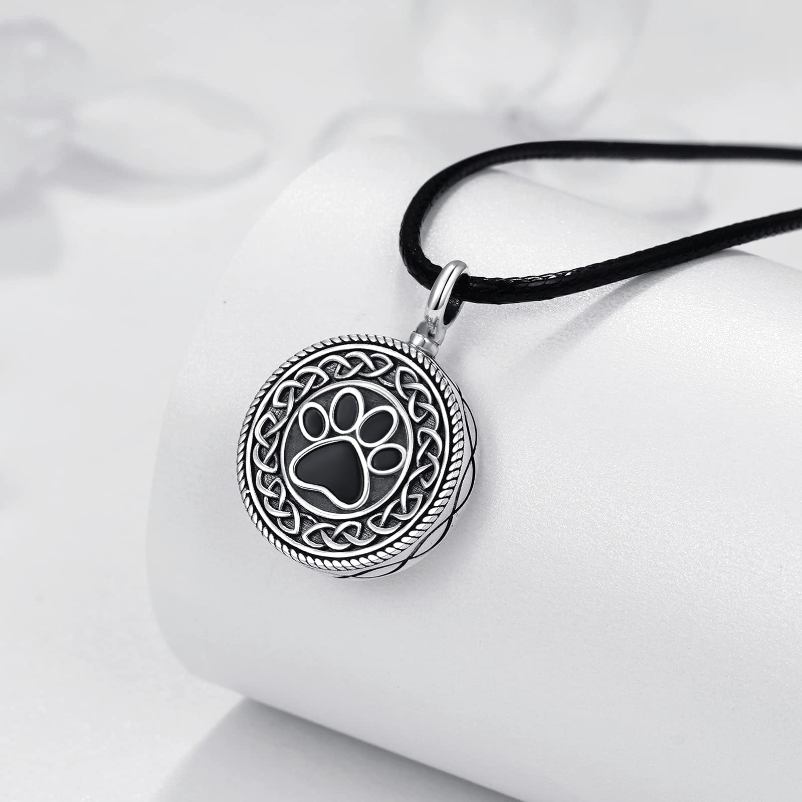 Dreamboat Urn Necklace for Dog Ashes 925 Sterling Silver Pet Paw Print Cremation Keepsake Pendant Celtic Knot Memorial Jewelry for Women Men