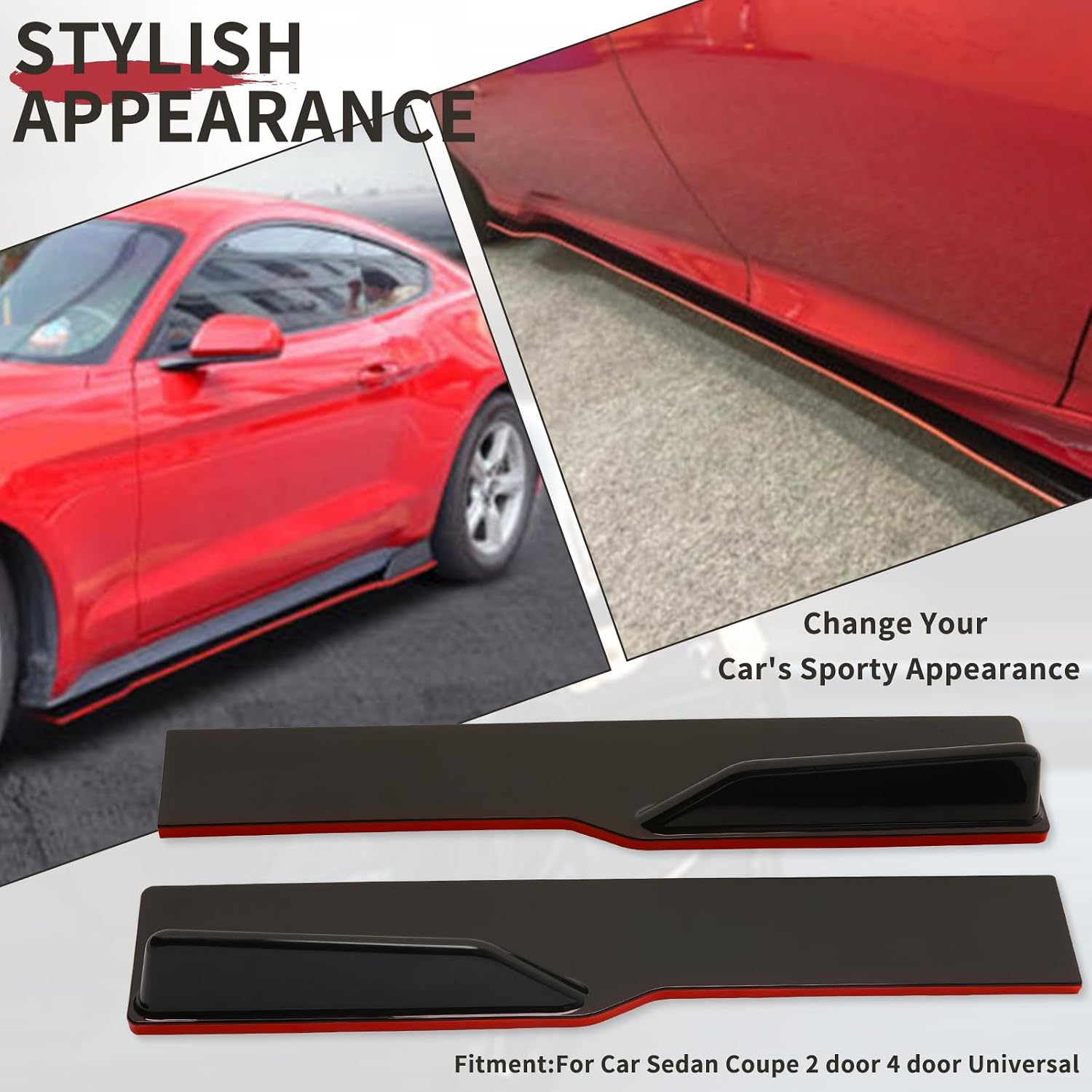 DREAMOTOR 2PCS Universal Car Side Skirts, 86.6" Side Skirts Extension Splitter Lip, Car Rocker Panels Side Skirt Body Kit, Compatible with Honda Civic Toyota Corolla Nissan Altima VW Chevrolet Camaro