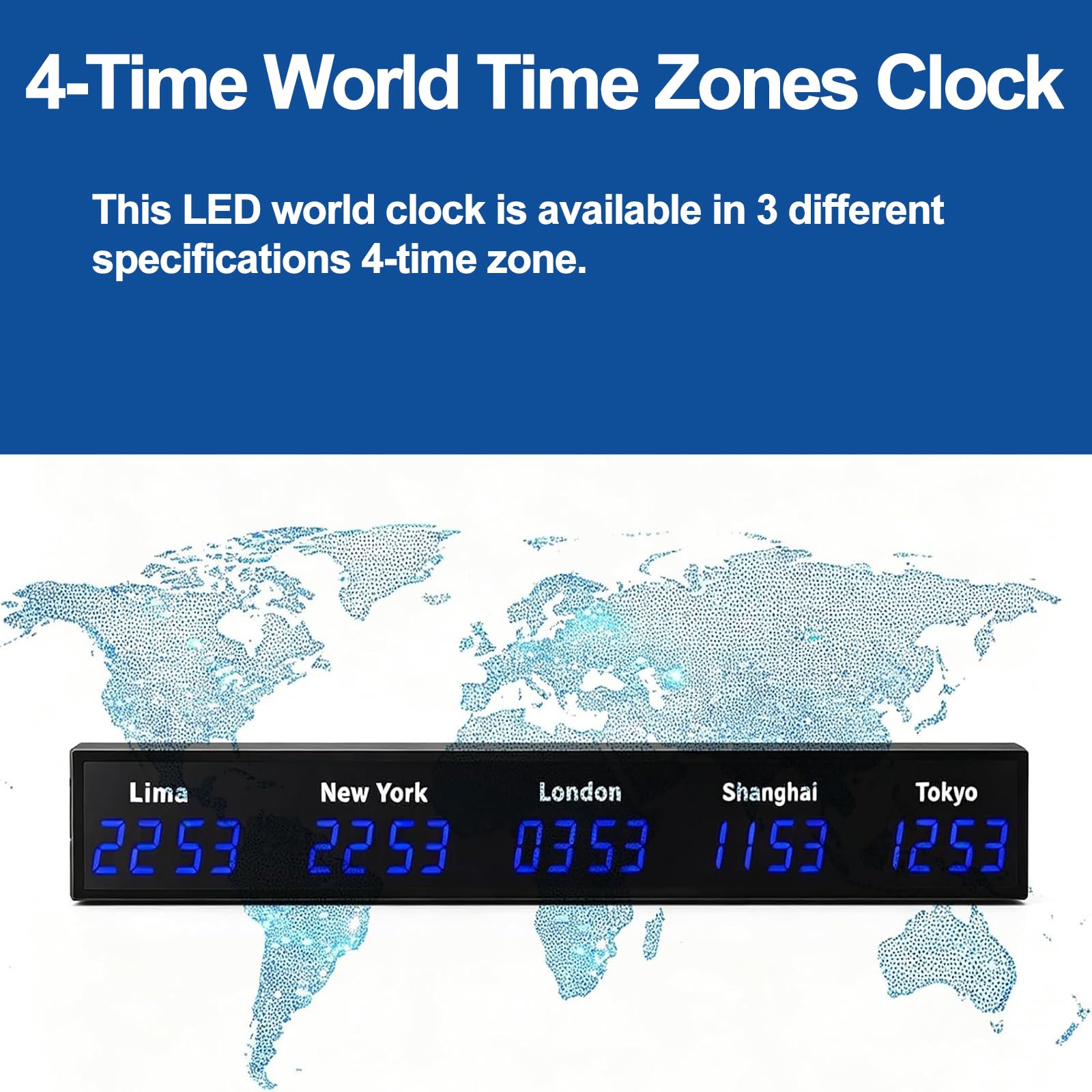 MObyat Orologio di 4 Fusi Orari Mondiali, Orologio Digitale LED a più Fusi Orari in Lega di Alluminio, Design a Parete, Alta Luminosità, Formato 12/24 Ore, per Ufficio, Scuola E Hall Dell'hotel