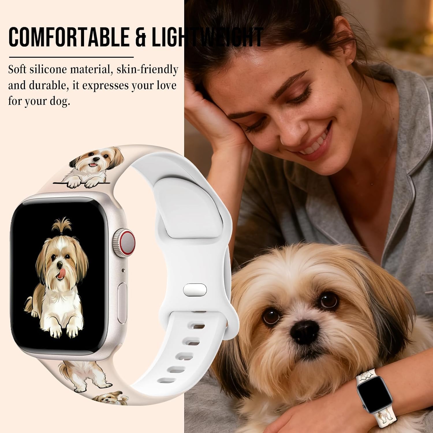 Pet Dog Watch Bands Compatible with Apple Watch 38/40/41/42/44/45/46/49mm for Women Men Pet Lover Gifts Replacement Silicone Sport Strap for iWatch Series 11/10/9/8/7/6/5/4 Ultra 3/2/1 SE