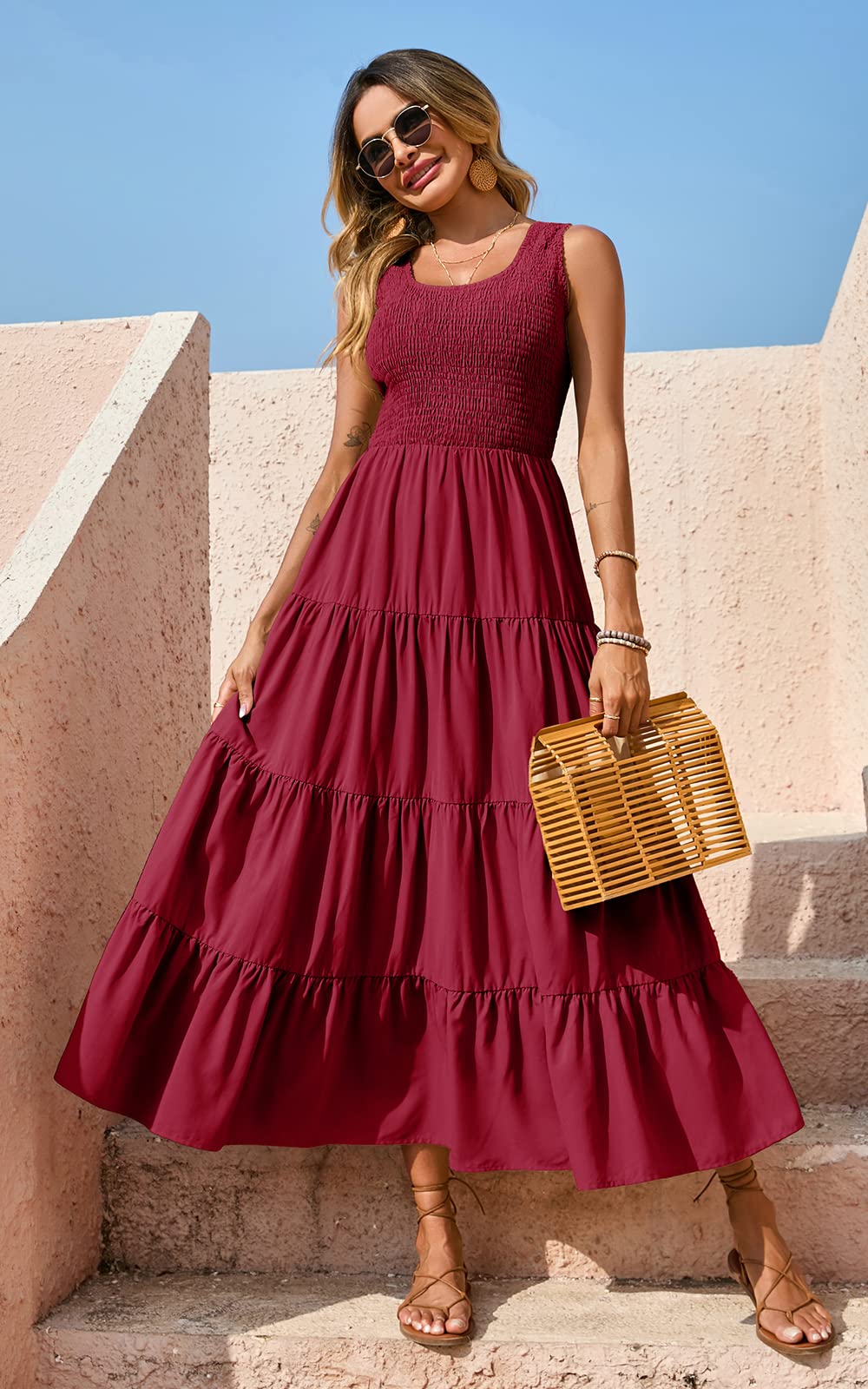 PRETTYGARDEN Smocked Tank Summer Dresses For Women 2025 Sleeveless Wedding Guest Dresses For Women Long Dress Vestido Informal Mujer