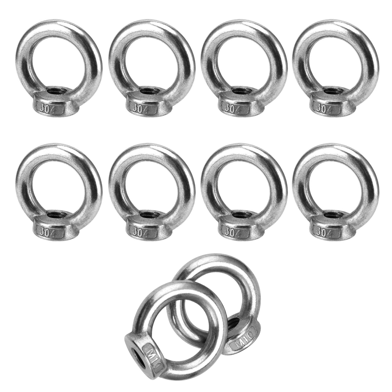 Lot de 10 Écrous à Anneau M12 en Acier Inoxydable, Anneaux de Levage, Vis à Œillets Filetées, Écrous à Œillets, pour Accessoires de Levage