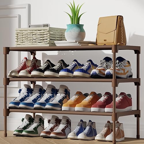 Kitsure Shoe Rack - Premium Non-Woven Shoe Rack Shelf, 3-Tier Shoe Organizer for Closet, Entryway, Garage & Corridor, Sturdy & Durable Long Stackable Shoe Shelves, Up to 16 Pairs of Shoes,Brown