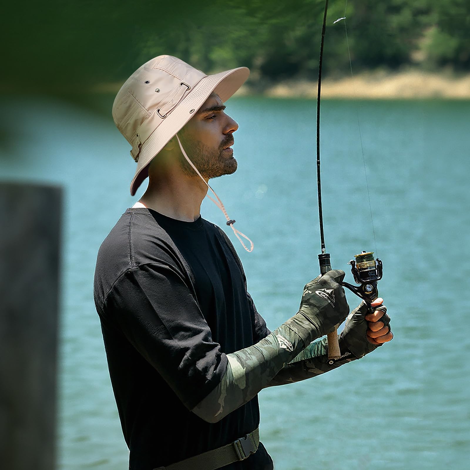 Unisex kapelusz typu bucket UPF 50+, ochrona przed promieniowaniem UV, wodoodporny, oddychający, składany, outdoorowy kapelusz z regulowanym sznurkiem i opaską przeciwpotną, dla mężczyzn i