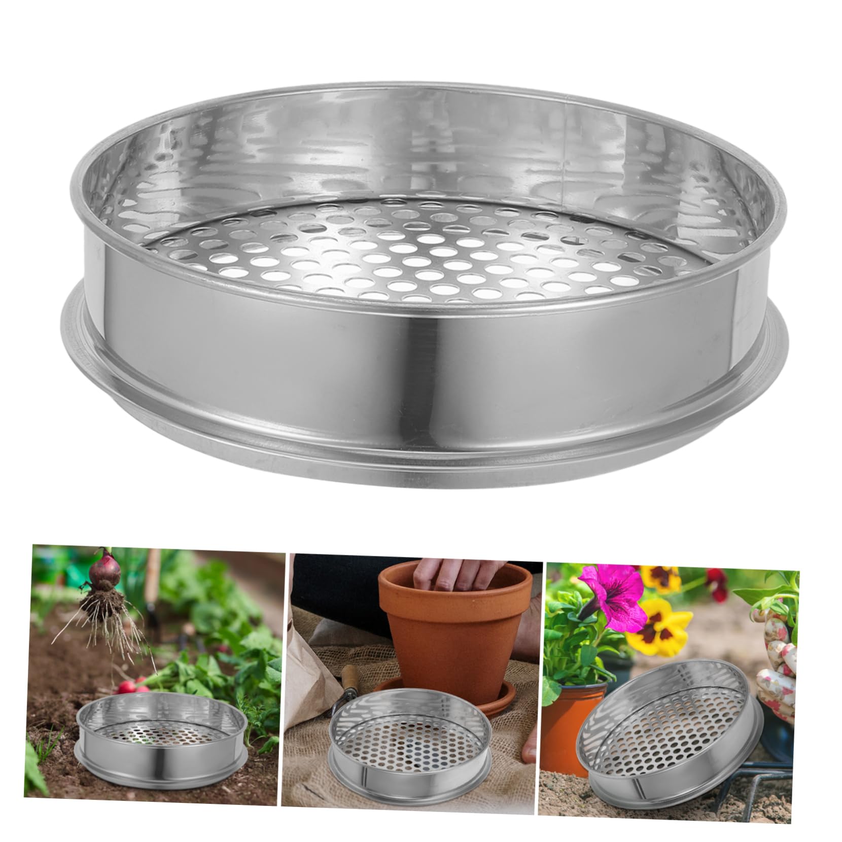 LIFKOME Edelstahl Gartensieb Rundsieb Maschenweite Robust Leicht Gartenerde Steine Sieb Kompost Durchwurfsieb Kompostsieb Handliches Gartengerät Für Gemüse Obst Partikel Filtern