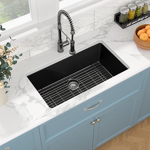Miniatura 109 de Sarlai Fregadero de cocina negro de 18 x 18 pulgadas, fregadero de estación de trabajo de preparación de barra de 18 x 18 pulgadas, fregadero