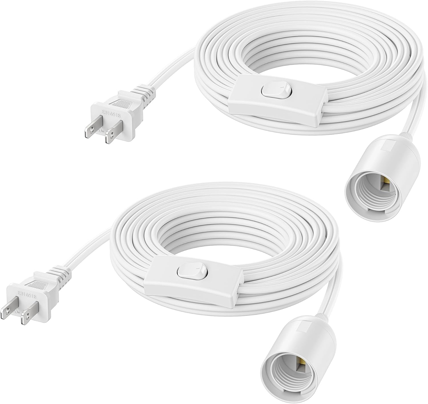 Cable Matters 2-Pack Plug in Hanging Light Cord with Switch - 15ft, Pendant Light Cord with Lamp Socket, Black
