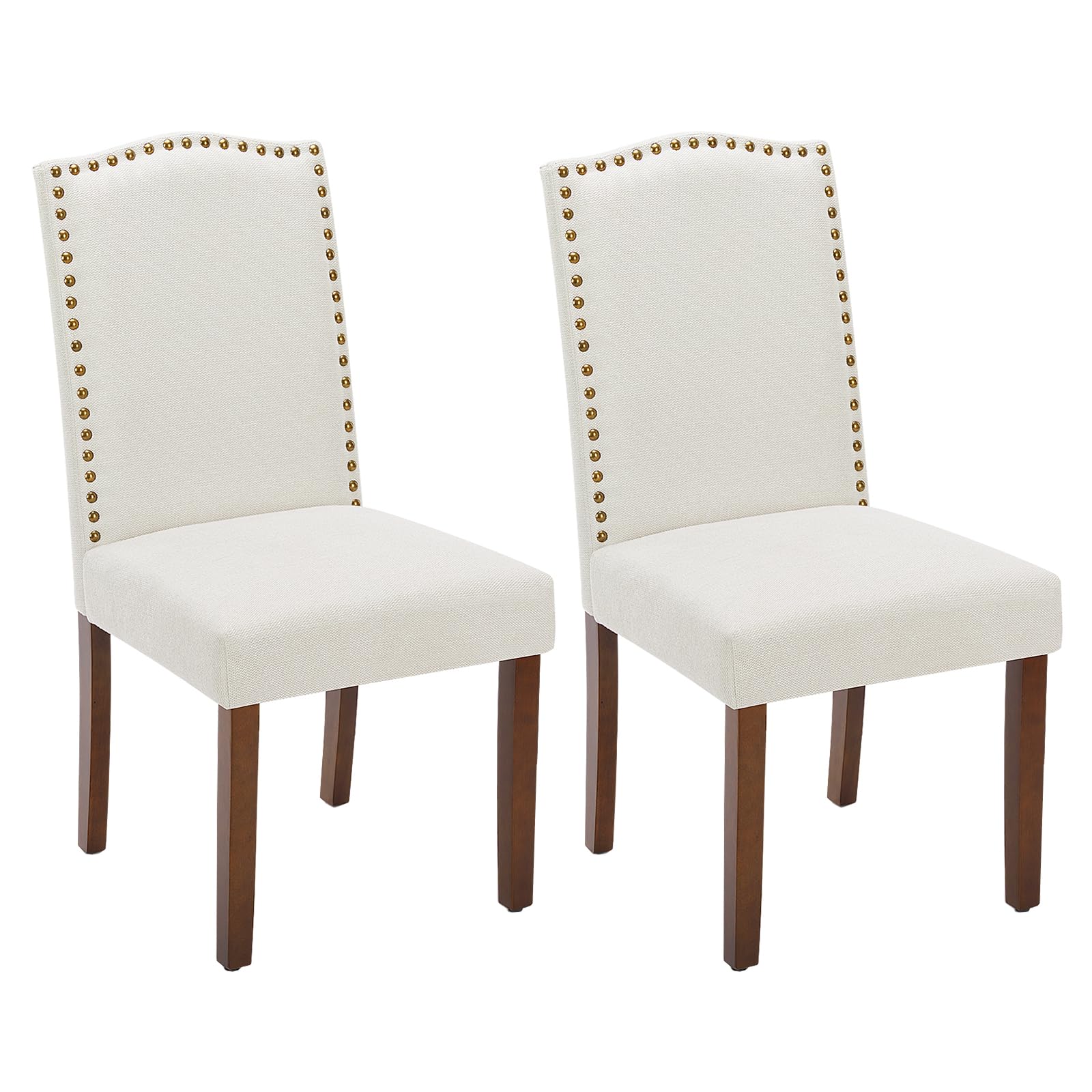 Sweetcrispy Esszimmerstuhl (2er Set), Hochwertige gepolsterte Leder-Esszimmerstühle mit Nagelkopfverzierung und Holzbeinen, Esszimmerstühle für Schlafzimmer, Wohnzimmer, Esszimmer, Beige White