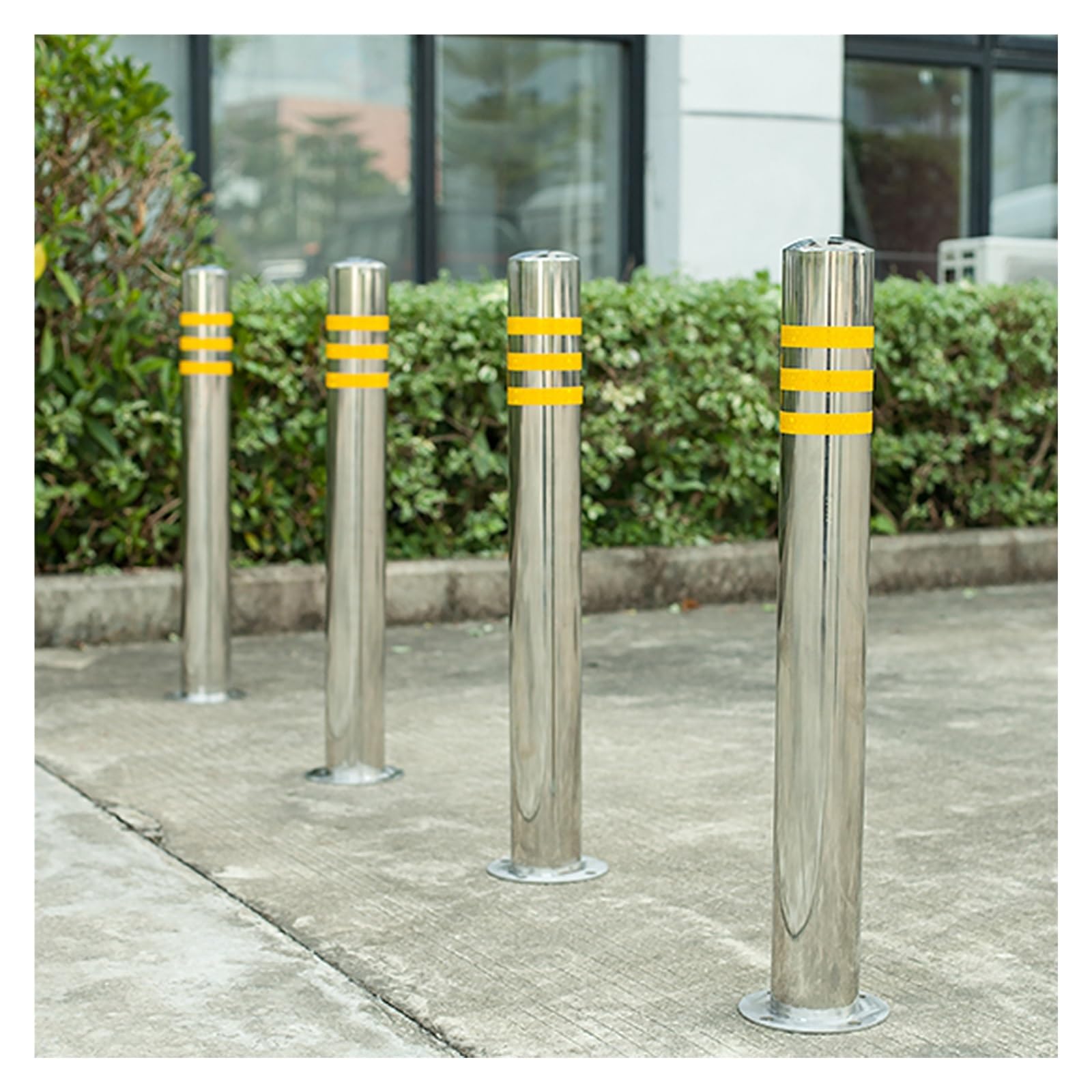Aioneer Reflective Traffic Safety Cones & Delineator Posts, Stainless Steel Caution Bollards For Construction, Durable Floor Mounted Parking Barriers For Enhanced Site Safety-4 Pcs-60cm/23.6in Tall