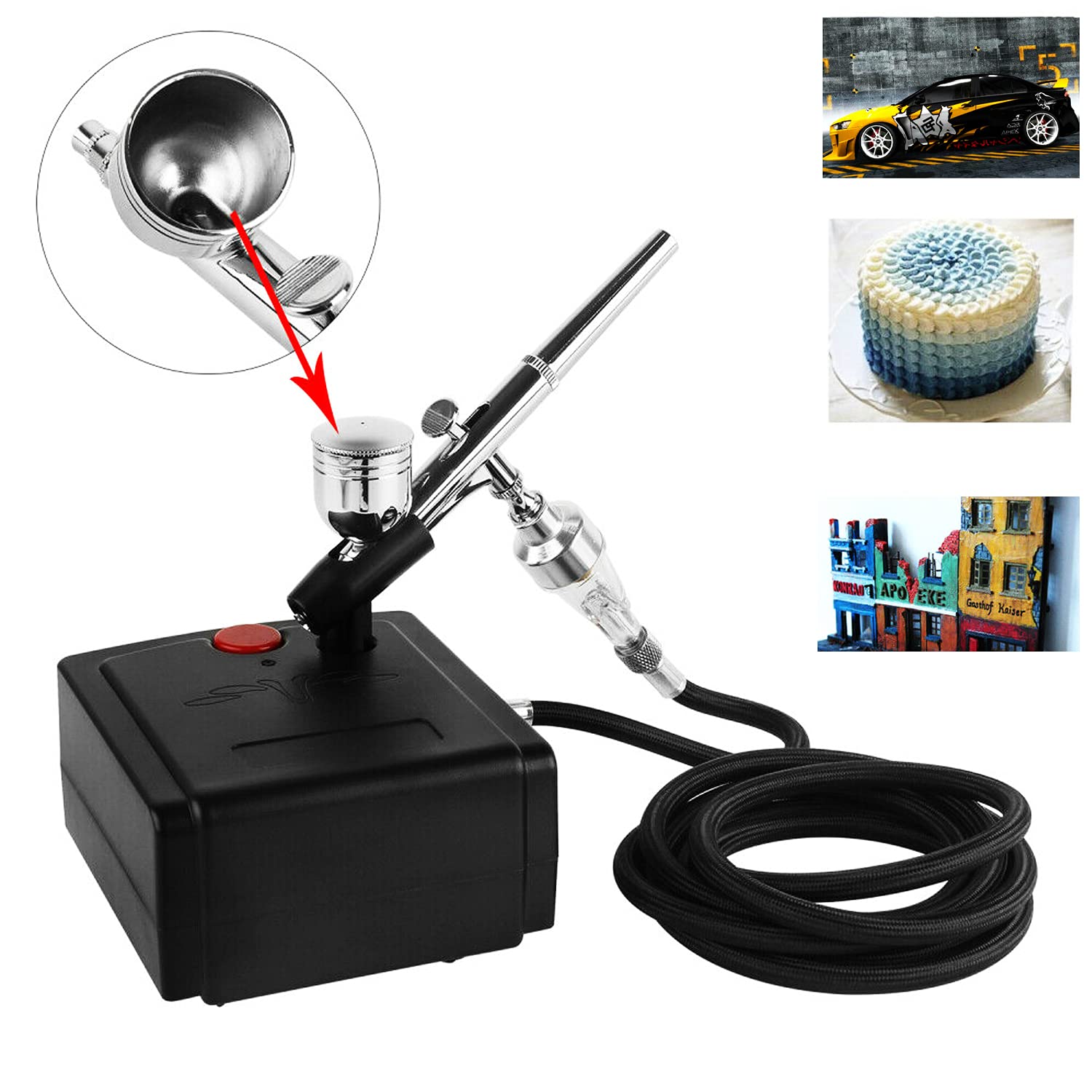 Airbrush-pistool, 0,3 mm en 0,5 mm Dual Action Gravity Feed Airbrush, Airbrush-set met 2/7/12 ml koperen cups en reinigingsaccessoires, Airbrush-pistool voor het beschilderen van modellen en taarten | NL