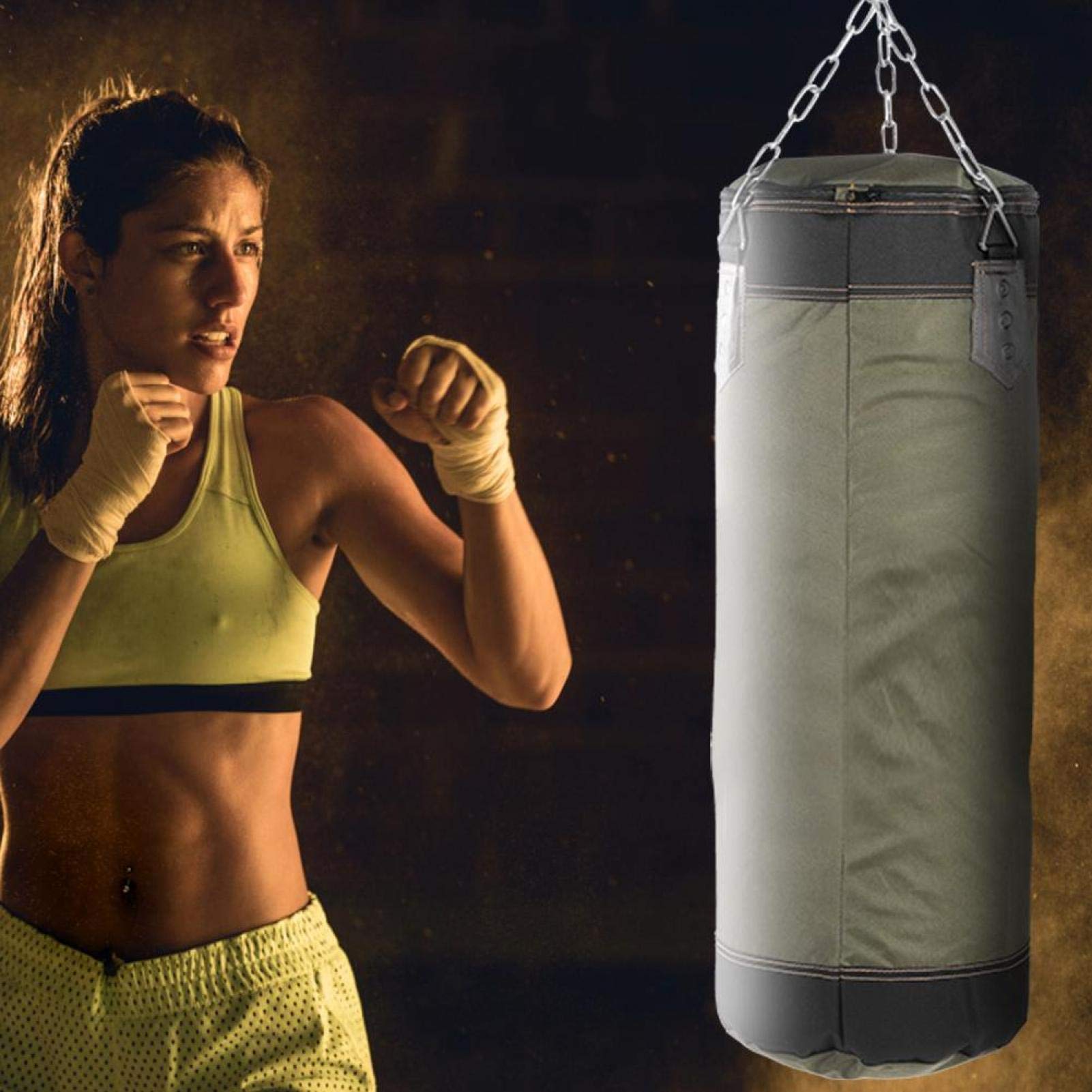 Sacco da boxe vuoto, sigillo con cerniera in PU Sacco di sabbia vuoto Pratica sabbia per(green, 60CM)