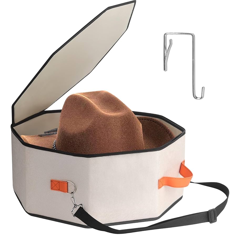 Kushon Oversized Clear Hat Storage Box For Women, Cowboy Hat Organizer For Closet, Wide Brims Hat Case With Carrying Handles, Hat Bag ( Grey