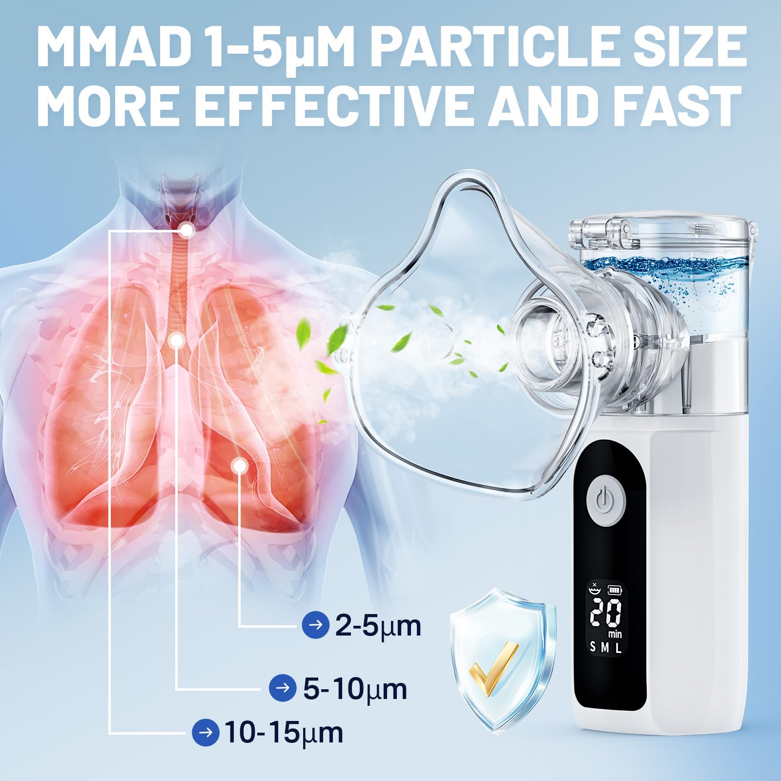Aerosols Nebulizer Adults and Children, Portable Inhaler Rechargeable Nebulizer Particle Size 1-5µm with 2 Masks and Nozzle for Home and Travel Use - 3