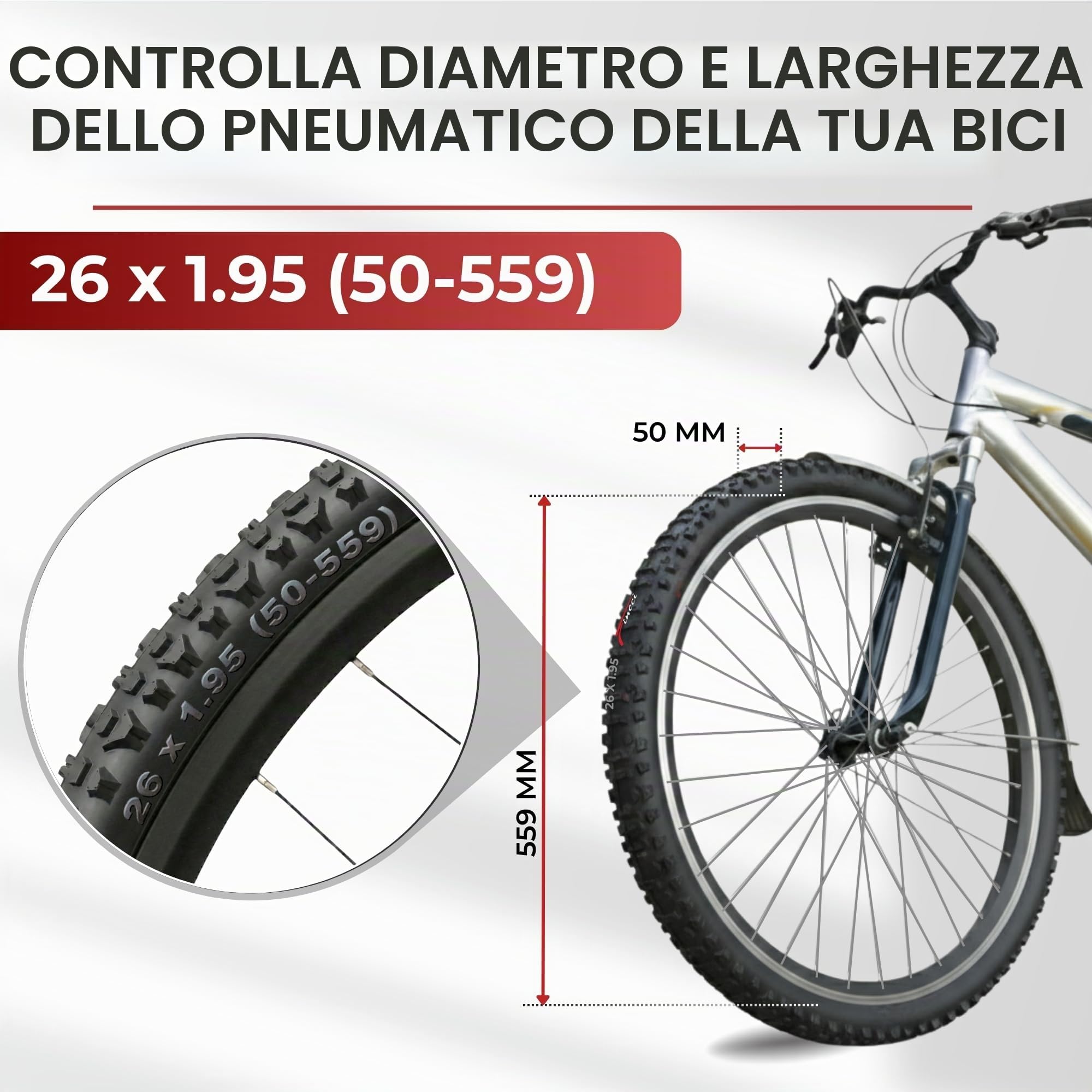 Fincci Copertone MTB 26 x 1,95 Pollici - Coppia Pieghevole Pneumaticos 60 TPI - con 2x Valvole Interne Cameras d’Aria - per MTB Montagna Ibrida Bici Bicicletta - Confezione da 2