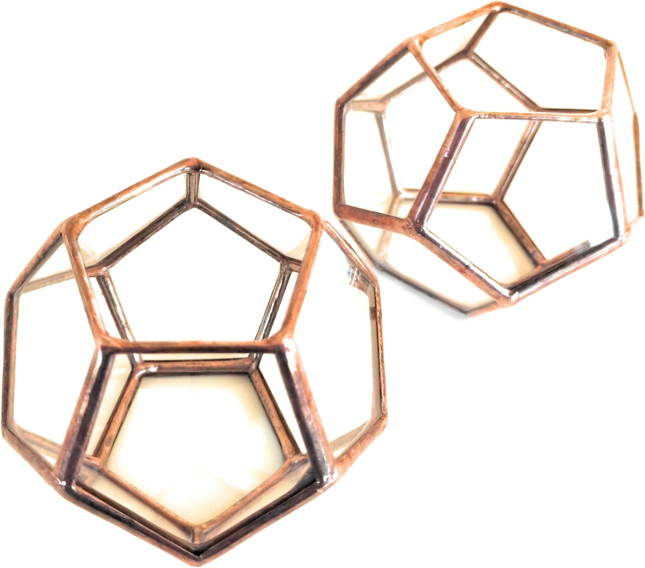 Stained Glass Geometric Votive Candle Holder Set of 2 | Dodecahedron | Housewarming Gift | Hostess Gift | Valentine's Day Gift (Copper, Silver, Black)