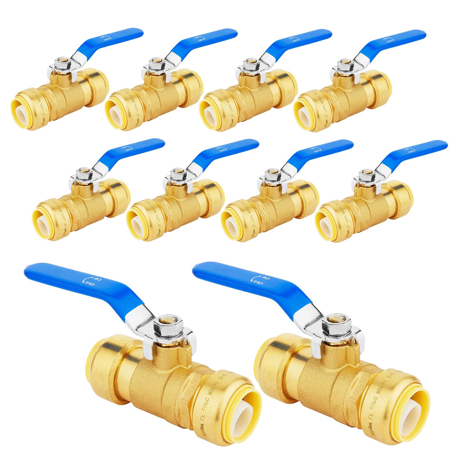 HeSun 10 valvole a sfera push-fit, valvola di intercettazione completa da 3/4 di pollice push-to-connect per acqua calda e fredda, con 2 clip di scollegamento, PEX, rame, CPVC, valvola blu