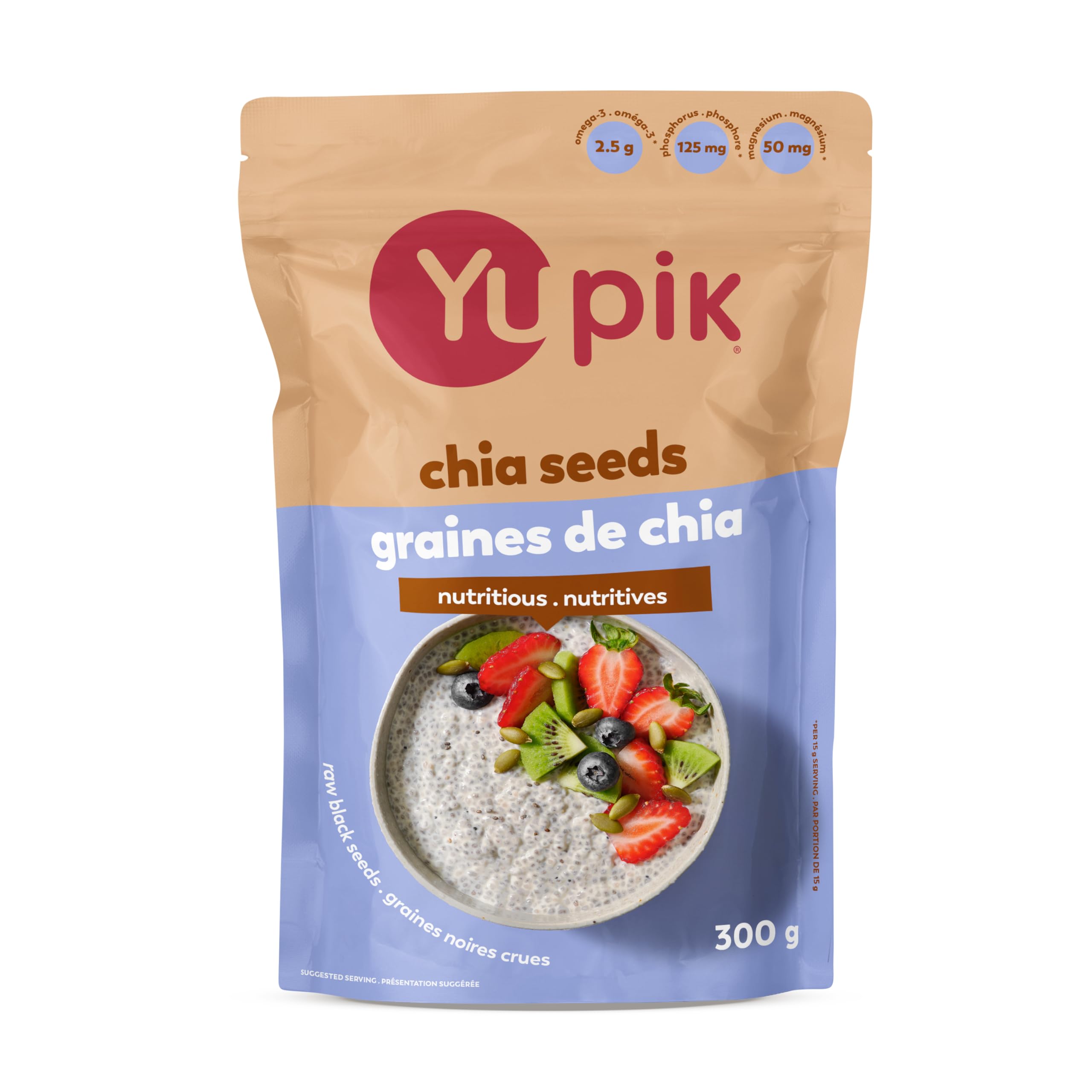 Yupik Raw Black Chia Seeds  300 g  Gluten-Free  Kosher  Natural Plant-Based Seeds  Superfood  Source of Omega-3 and Magnesium  Rich in Fiber  Gels Easily