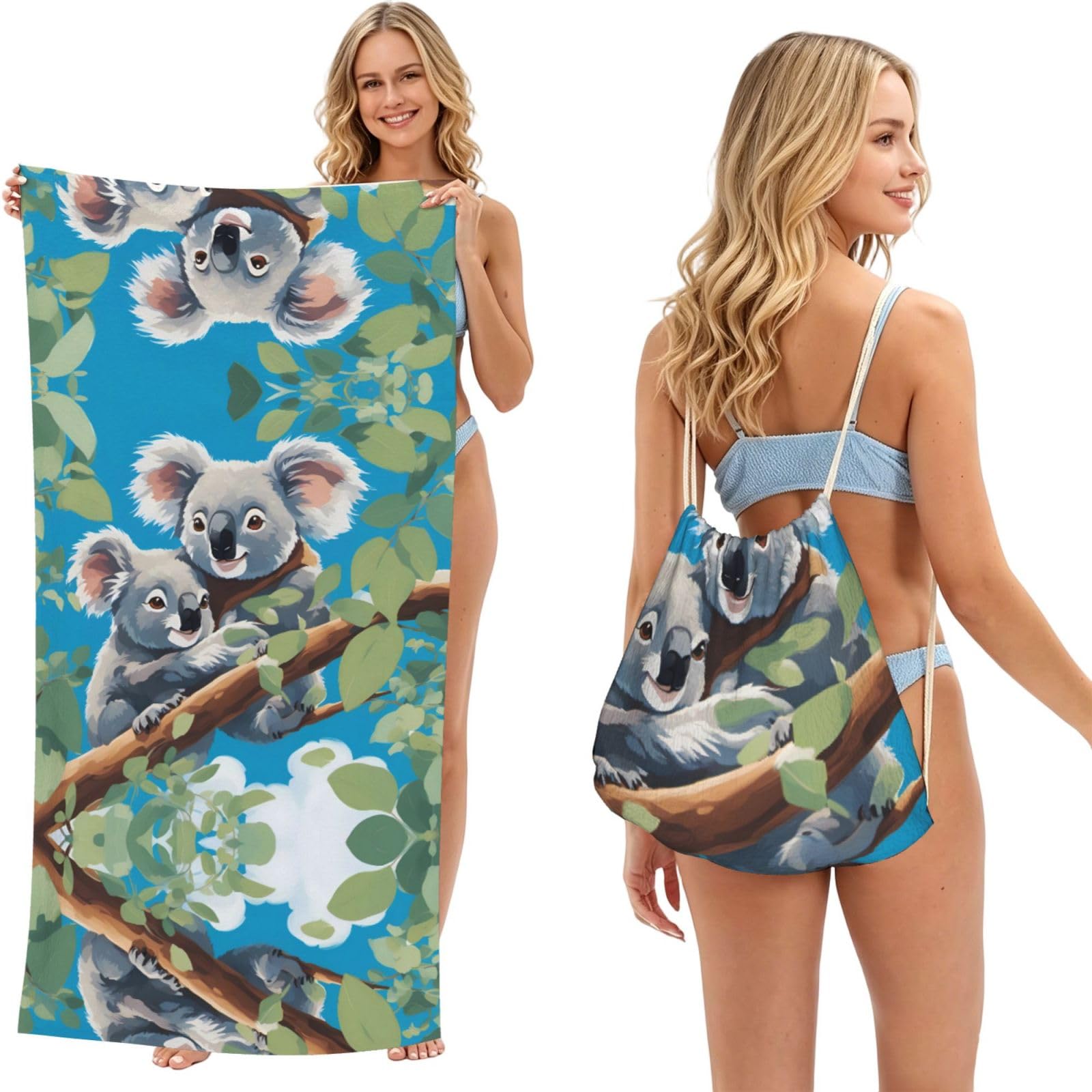 SXZVVBN Two cute koalas 2-in-1 Beach Towel Bag, Quick Dry Sand Free Travel Towel Backpack for Adults