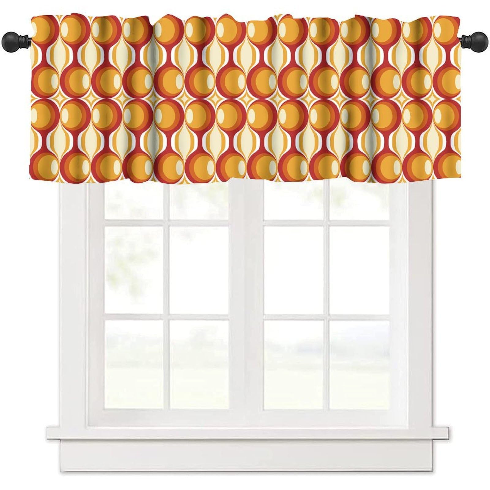 Retro Geometric Pattern Valance Curtains, Vintage 1970S Groovy Bauhaus Mid Century Modern Window Curtain Valance for Bedroom Living Room Kitchen 54x18inch