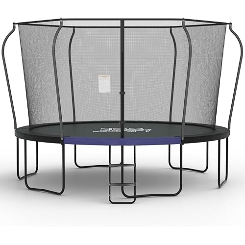 123JUMP by Skywalker Trampolines 10FT 12FT 14FT Outdoor Trampoline with Enclosure and Ladder, Round Recreational Trampoline for Kids with ASTM Approval, Spring Pad Cover, Heavy Duty Jump Mat