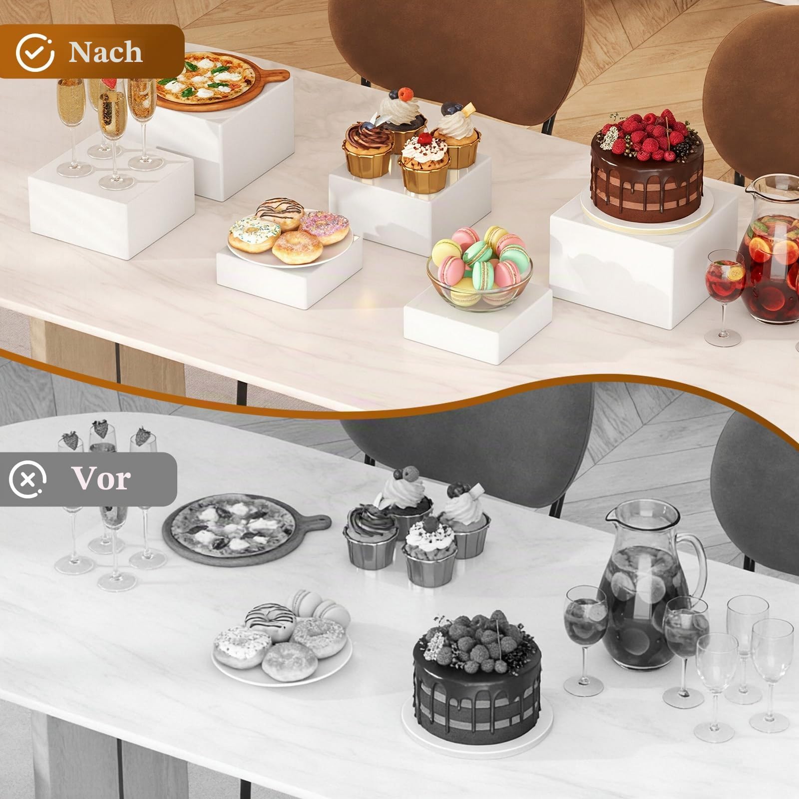 Buffet Riser Ständer, 6 Stück Weiße Display Acryl Riser Ständer mit Hohlen Böden 3" 4" 5" 6" 7" 8" Dessertständer & Food Display Ständer für Kuchen, Desserts, Schmuck, Hochzeit & Party Deko